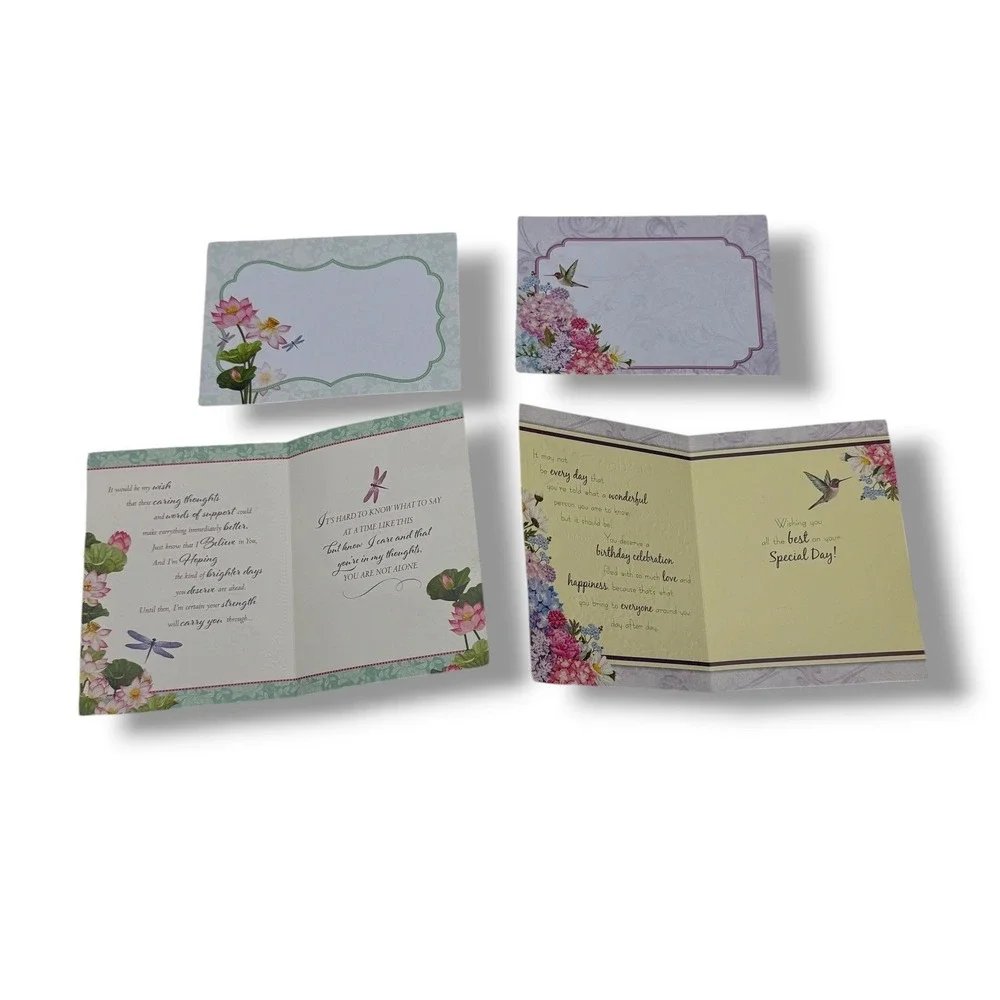 Greeting Cards Lot 2 Floral Hummingbird Sympathy Birthday Premium Hallmark Style